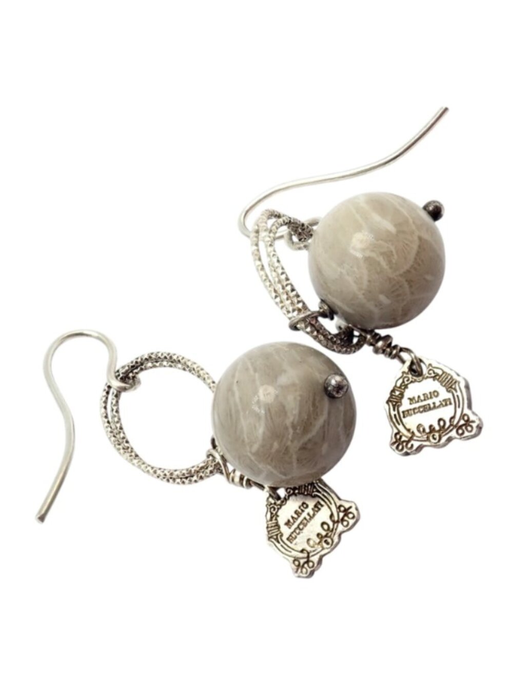 Rare! Mario Buccellati Free Time Silver Oval River Stone Earrings - Picture 3 of 8